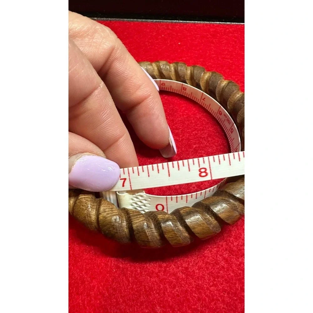 Vintage Carved Wood Resin Bangle Bracelets Lot Stackable Boho Chunky Set 3
